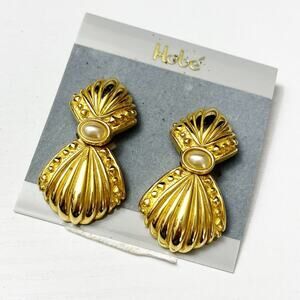 Hobe Vintage Dead Stock Gold Fan Clip Statement Earrings